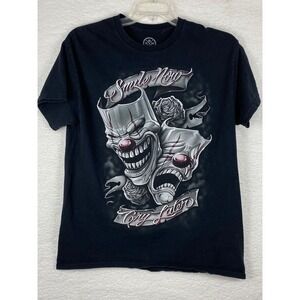 DXM Smile Now Cry Later Graphic T-Shirt Mens Large Black Chicano Streetwear Tee